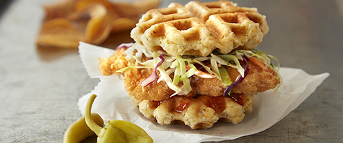 Chicken in a Biscuit Waffle Sandwich